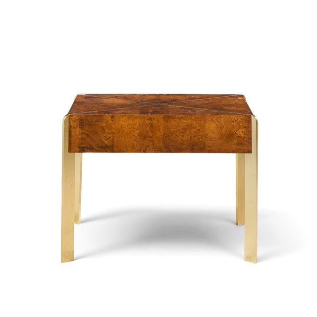Hekman Furniture Milo Baughman Style Hekman Mid Century Burlwood and Brass Side End Table For Sale - Image 4 of 10