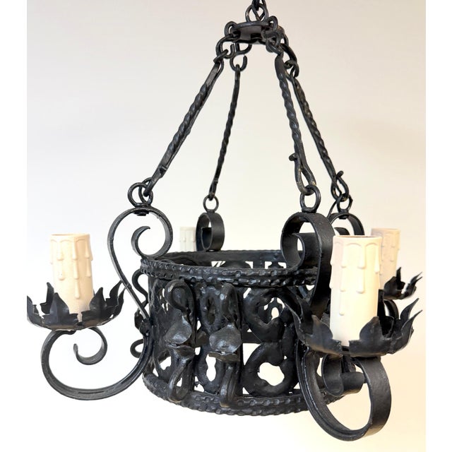 Early 20th Century Addison Mizner Style Spanish Colonial Wrought Iron Four-Light Chandelier For Sale - Image 5 of 18