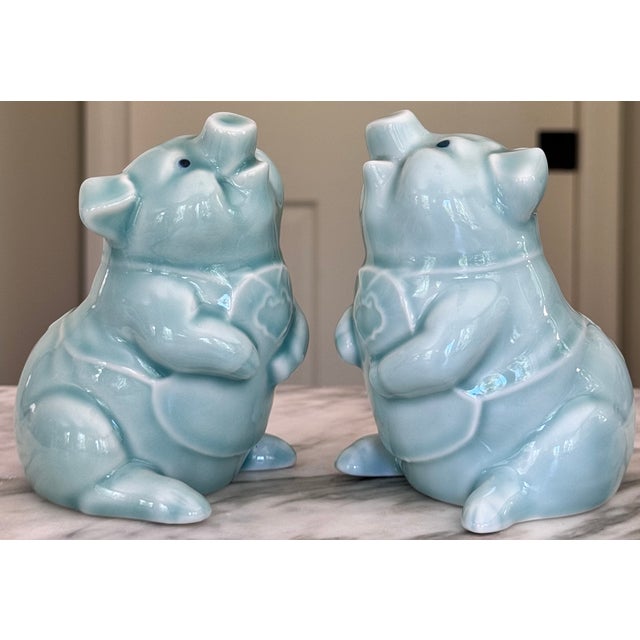 Mid-Century Celadon Ceramic Glazed Pig Figures - A Pair For Sale In Seattle - Image 6 of 12
