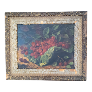 19th Century American Still Life Oil Painting With Cherries