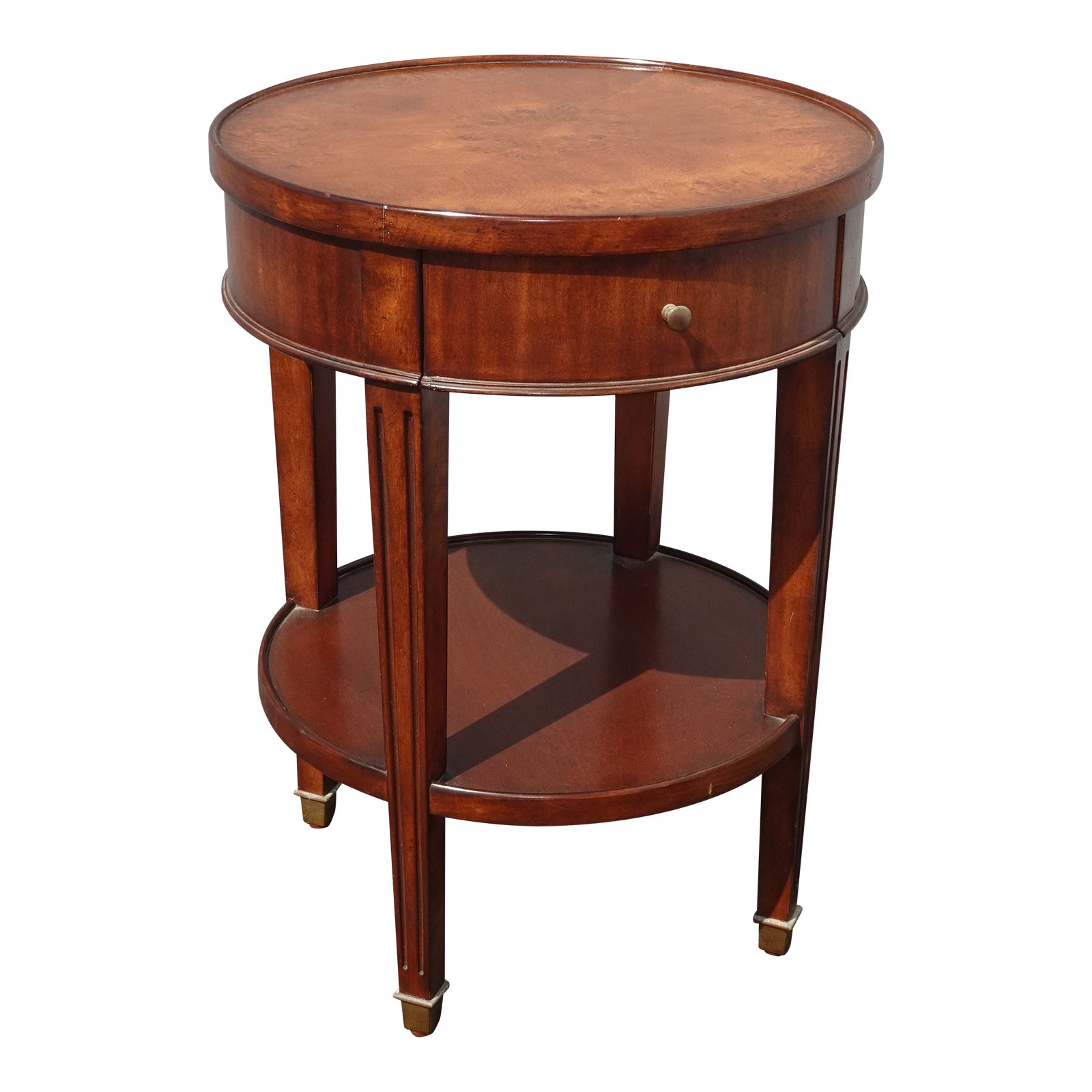 Vintage Woodbridge Furniture Co. Brown Round Side Table W Drawer Chairish