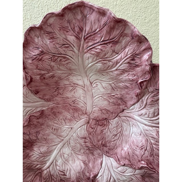Mid-Century Modern Vintage Fitz & Floyd Majolica Pink Cabbage Bowl Platter For Sale - Image 3 of 3
