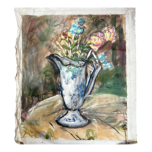 1950’s Abstract Expressionist Pitcher of Flowers Still Life Painting on Canvas
