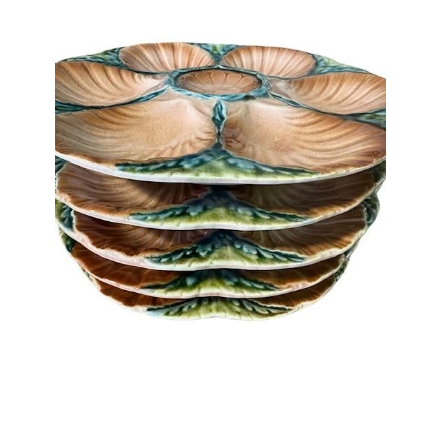 Pink Late 19th Century Sarreguemines Majolica Seaweed and Shell Barbotine Oyster Plate - Sold Individually For Sale - Image 8 of 10