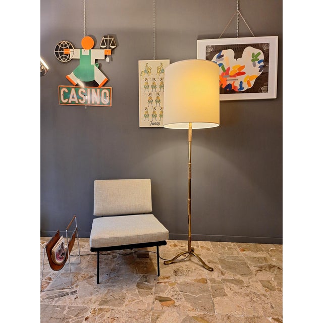 Cream Three-Light Brass Floor Lamp, 1950s For Sale - Image 8 of 9