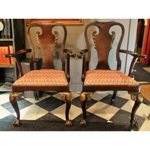 George II-style Hand-Carved and Parcel-Gilt Arm Chairs, England Circa 1810-1830 - a Pair For Sale - Image 13 of 13