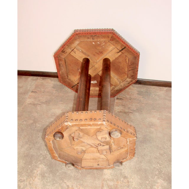 1920s Vintage Coffee Table in Beech Wood and Leather, 1920s For Sale - Image 5 of 8