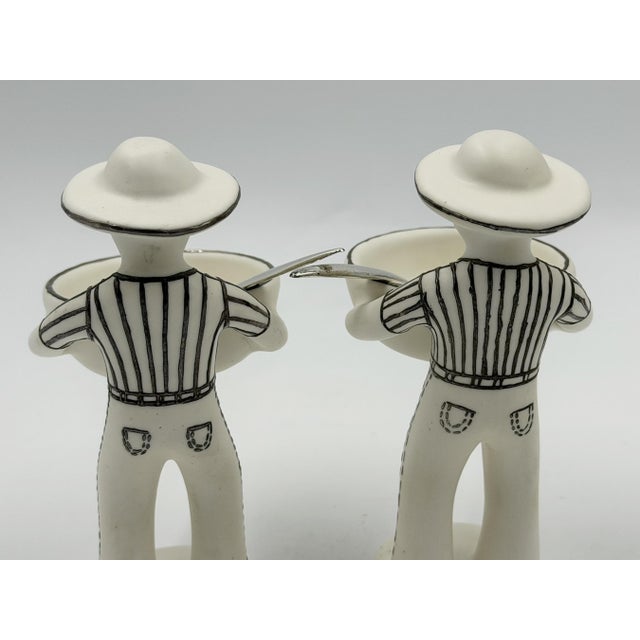 1990s Emilia Castillo "The Couple" Bisque Porcelain & Sterling Silver Salt Cellars - 4 pcs For Sale - Image 10 of 18