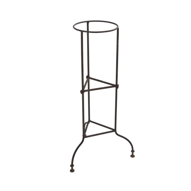Mid 20th Century Vintage Industrial Steel Tripod Base Plant Stand With Bamboo Basket For Sale - Image 5 of 8