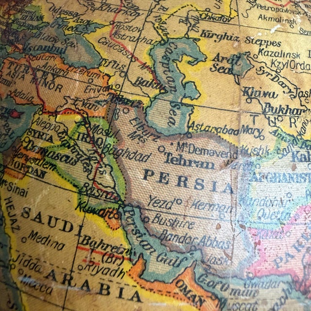 Wood 1940s–1950s English Geographia 8-Inch Terrestrial Globe on Turned Red Wood Base For Sale - Image 7 of 12
