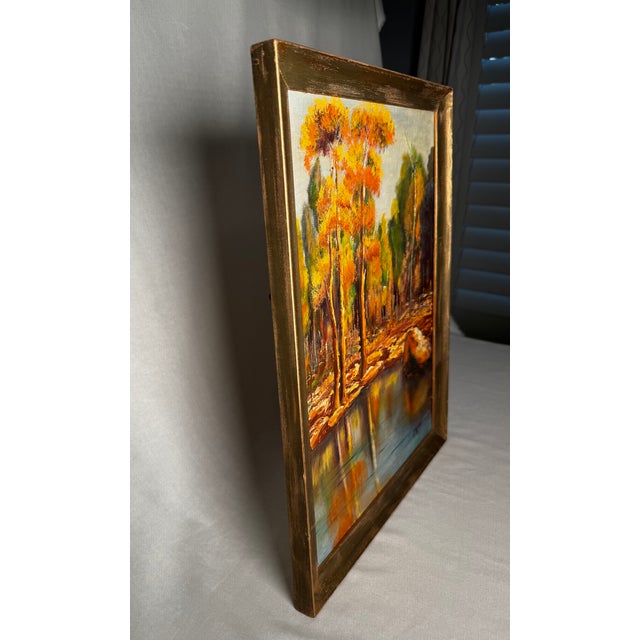 Mid 20th Century Vintage Mid Century Impressionist Fall Landscape Original Oil Framed Painting For Sale - Image 5 of 14
