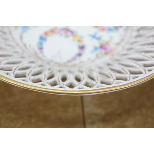 Ceramic Antique Max Roesler German Dresden Porcelain Reticulated Compote Basket Bowl 7" For Sale - Image 7 of 12