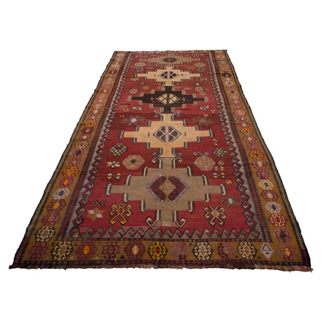 Terra Cotta 1970s Handwoven Turkish Kilim Rug Tribal Earth Tones Organic Wool Rug - 5′5″ X 12′1″ For Sale - Image 8 of 18