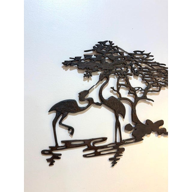 Art Nouveau 1960s-70s Brutalist Brass Crane Wall Sculpture For Sale - Image 3 of 9