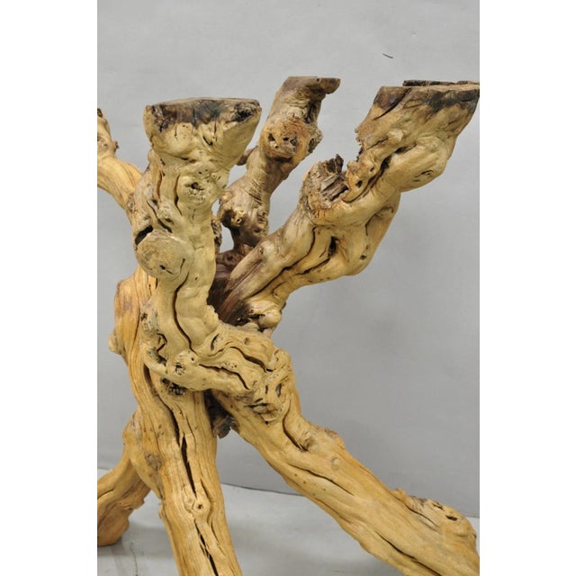 Vintage Mid Century Modern Natural Burl Driftwood Demilune Glass Console Table For Sale - Image 9 of 18