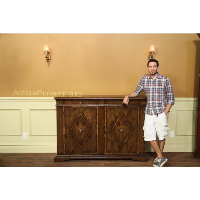 Cabin Large-Scale Solid Walnut Sideboard With Burly Inlay, Keyed Doors, Adjustable Shelves and White Pigmented Lacquer Interior For Sale - Image 3 of 14