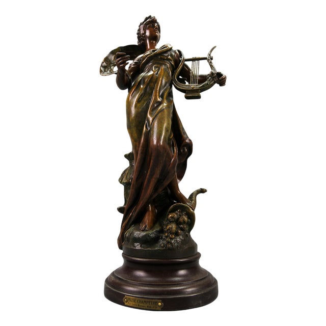 French Patinated Bronzed Spelter Sculpture Muse Champetre, 1920s For Sale
