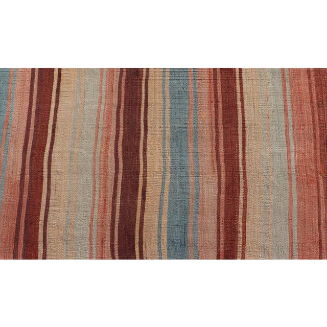 Turkish Vintage Kilim Runner With Rust, Blue and Ivory Striped Design For Sale - Image 9 of 11