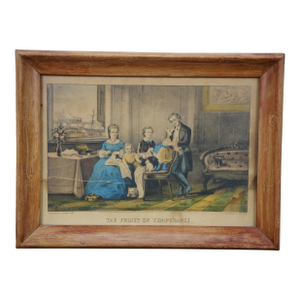 Antique 1870 Fruits of Temperance Currier & Ives Hand Colored Lithograph Print