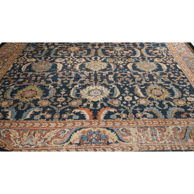 Persian Antique Persian Wool Sultanabad 14 x 17 Tan & Blue Handmade Area Rug #1143482 For Sale - Image 3 of 3