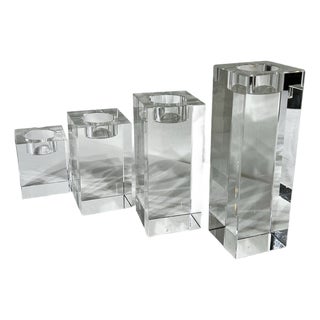 Modern Crystal Cube Set of 4 Candle Holders Bombay Company For Sale