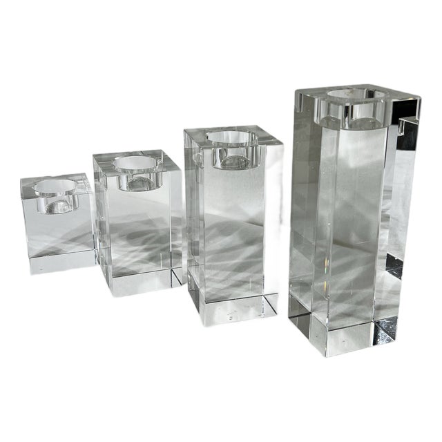 Modern Crystal Cube Set of 4 Candle Holders Bombay Company For Sale