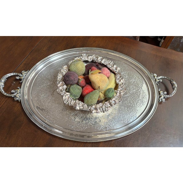 Silver Vintage Reed & Barton Silver Plated Sheridan Footed Centerpiece Fruit Bowl/Fruit Bowl-11.25”x3.25” For Sale - Image 8 of 12