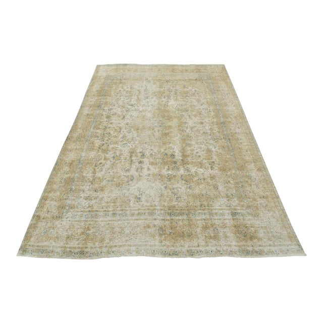 Tabriz Rug 8’10” X 12’2” Beige Wool Vintage Distressed Hand-Knotted Carpet For Sale