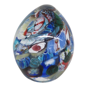 Murano Egg Shape Paper Weight Latticino Multicolor Art Glass Italy 4433b