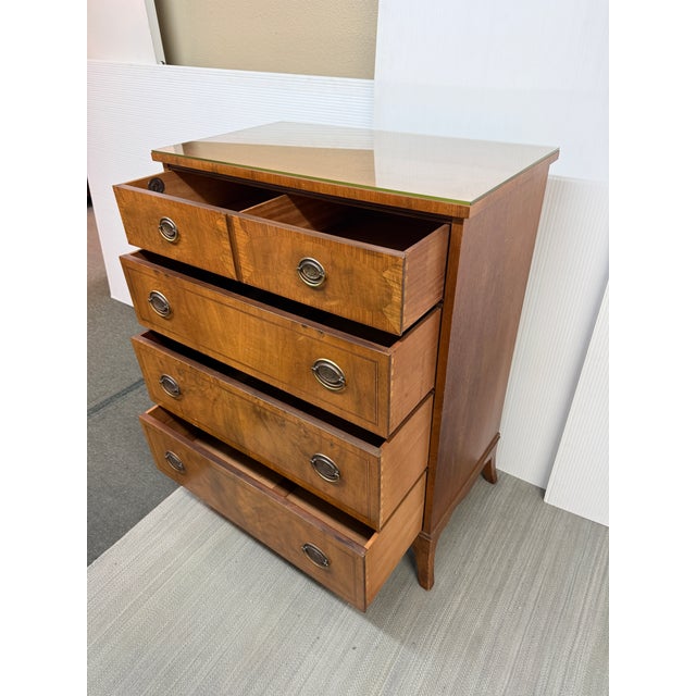 Johnson Furniture Company Vintage Johnson Furniture Co. Walnut Burlwood Four Drawer Dresser For Sale - Image 4 of 12