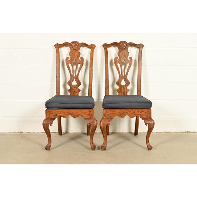 Henredon Georgian Carved Oak and Cane Side Chairs or Dining Chairs, Pair For Sale - Image 17 of 17