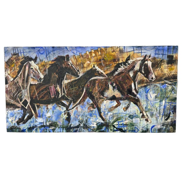 Experience the raw beauty and untamed spirit of "A River Run," an exquisite horse painting by the renowned artist Kent...
