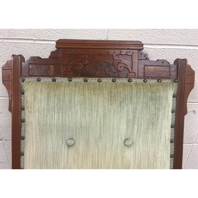 Late 19th Century Antique Victorian Eastlake Carved Walnut Coil Spring Platform Rocking Chair For Sale - Image 5 of 11