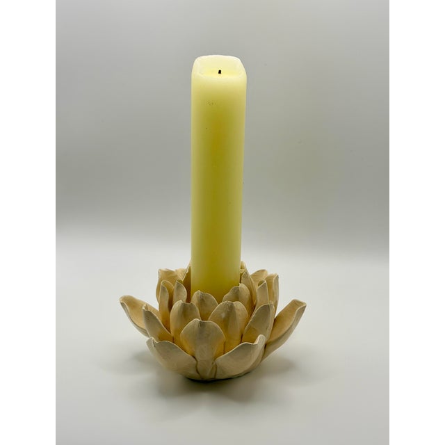 Handcrafted Lotus Flower Ceramic Pillar Candle Holder For Sale In Chicago - Image 6 of 6