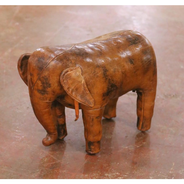 Late 20th Century Vintage Spanish Patinated Brown Leather Elephant-Shape Footstool For Sale - Image 5 of 6