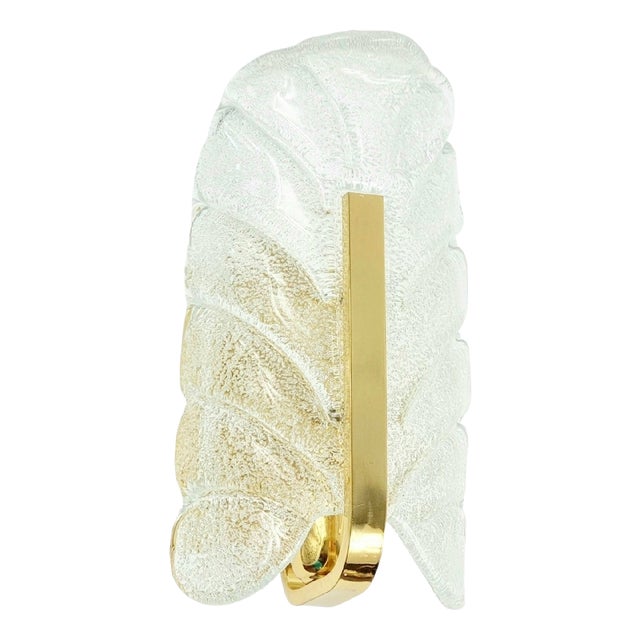 Scandinavian Leaf-Shaped Glass and Brass Wall Light by Carl Fagerlund for Orrefors, Sweden, 1960s For Sale