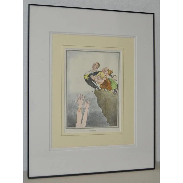 Framed print of the Bachelor being pushed over the cliff by a group of women. This funny print was originally published in...