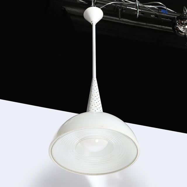 Mid Century Modern White Enamel and Holophane Glass Diffuser Pendant by Mathieu Matégot For Sale - Image 10 of 18