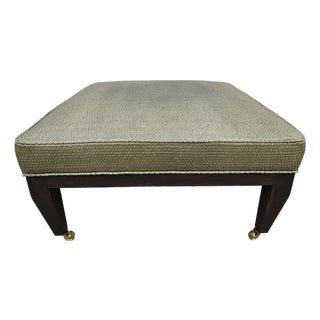 Large Square Green Upholstered Ottoman Footstool on Casters For Sale