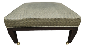 Large Square Green Upholstered Ottoman Footstool on Casters