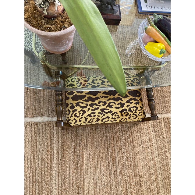 Brown 1980s Vintage Oak Footstool Scalamandre Leopardo For Sale - Image 8 of 9