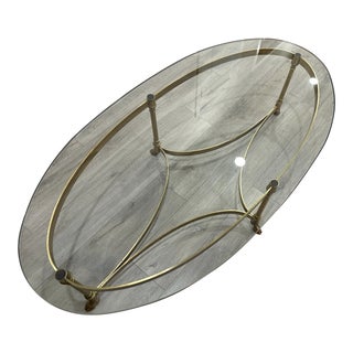 1950s La Barge Style French Modern Design Oval Brass and Glass Coffee Table For Sale