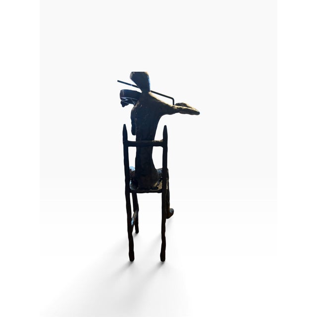 Metal Vintage Mid-Century Metal Brass Seated Violinist Sculpture For Sale - Image 7 of 12