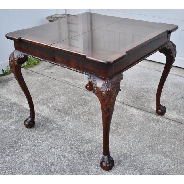 Brown Henredon Mahogany Burl Wood Table Chippendale Butterfly Leaf Ball Claw Feet For Sale - Image 8 of 17