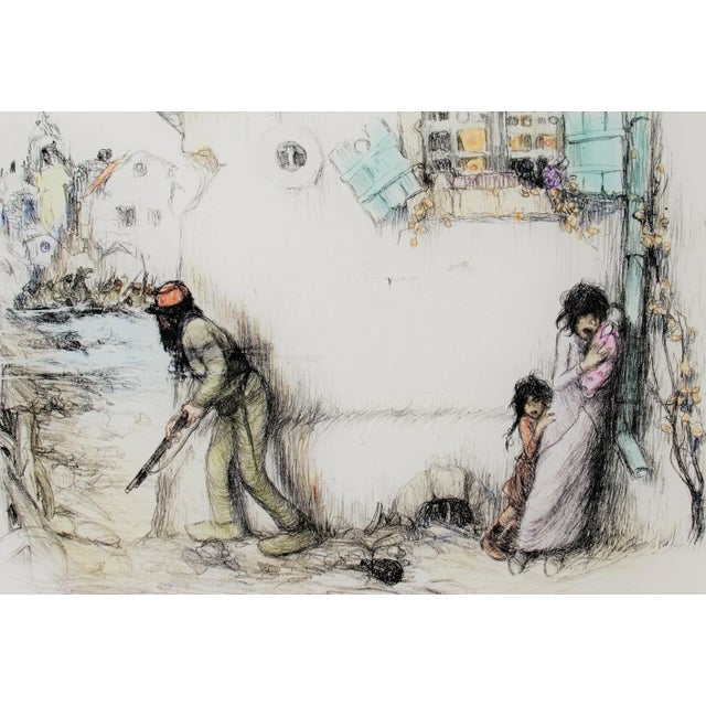 This artwork "War Scene" c.1930 is a color lithograph on Wove paper by noted Latvian/Israeli artist Abel Pfeffermann Pan,...