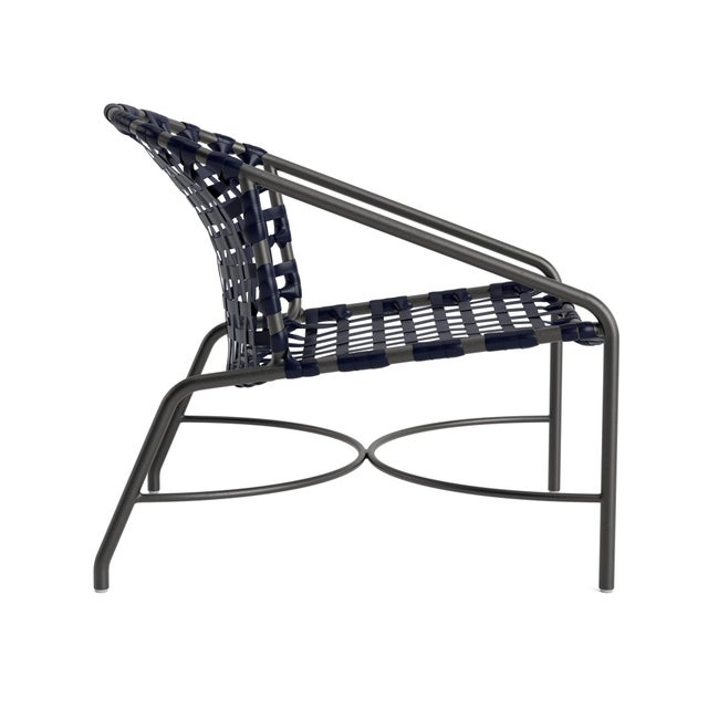 Contemporary Brown Jordan Kantan Aluminum Vinyl Lounge Chair, Textured Pewter frame with Marine fabric For Sale - Image 3 of 11