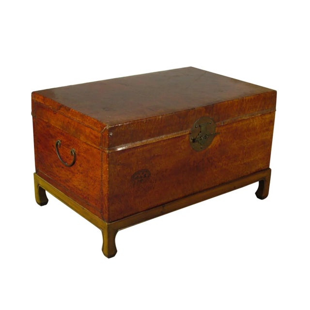 Chinese Early 20th Century Vintage Chinese Leather Trunk on Stand For Sale - Image 3 of 10
