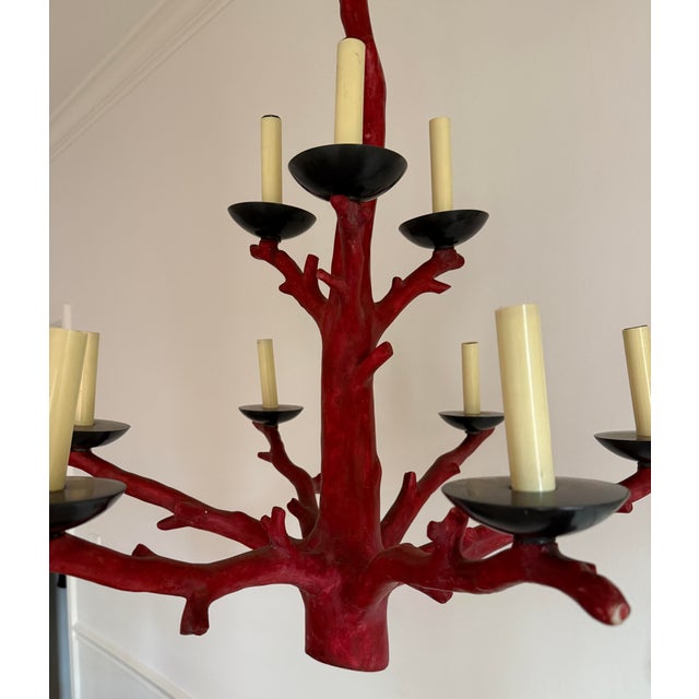 Red Faux Coral Oriel Harwood Attrib Chandelier For Sale - Image 8 of 12