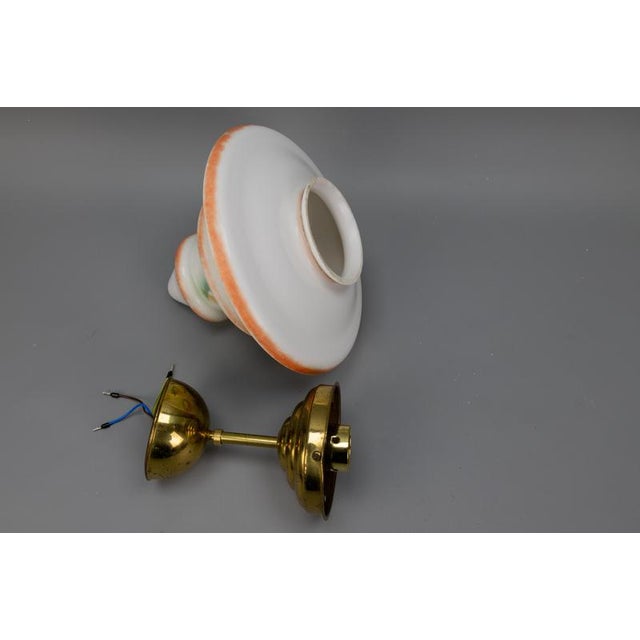 Art Deco White Glass and Brass Pendant Light, Germany, 1930s For Sale - Image 18 of 18