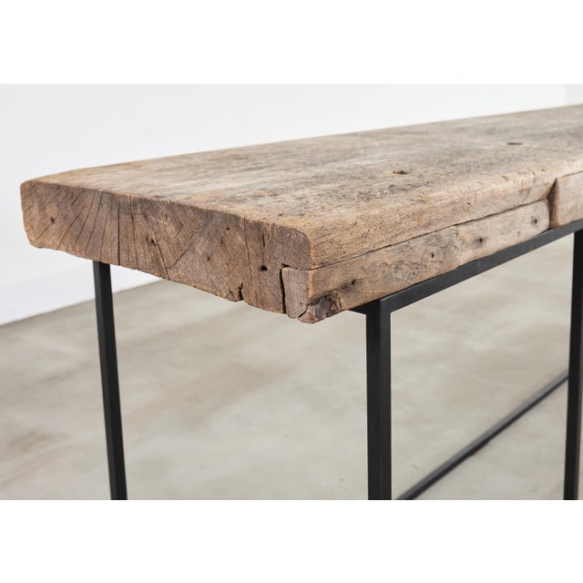 Monumental Reclaimed Wood Plank Top Iron Console 13.5 Ft For Sale - Image 15 of 18